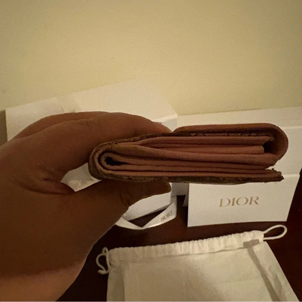 Dior Brown Monogram Canvas Wallet with Pink Trim